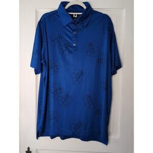 FootJoy Polo Golf Shirt Blue Leaf Print Men's L Outdoor Short Sleeve (979)